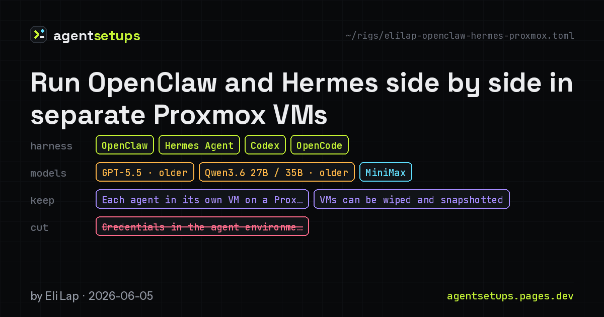 Share image: Run OpenClaw and Hermes side by side in separate Proxmox VMs