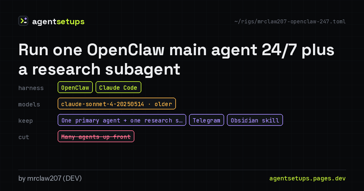 Share image: Run one OpenClaw main agent 24/7 plus a research subagent