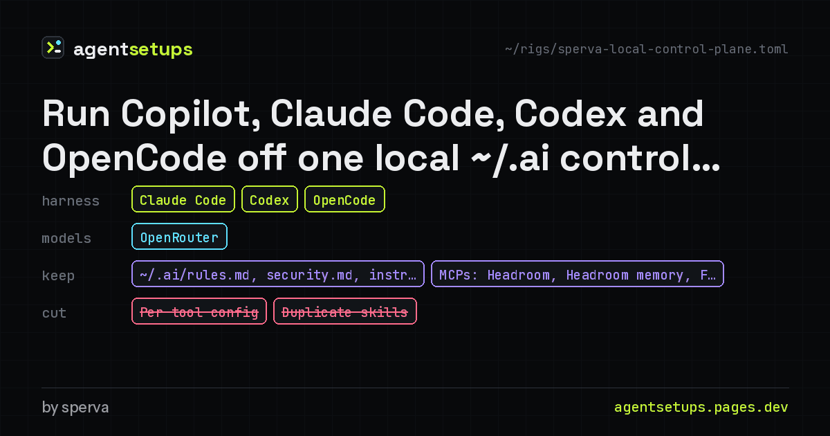 Share image: Run Copilot, Claude Code, Codex and OpenCode off one local ~/.ai control plane