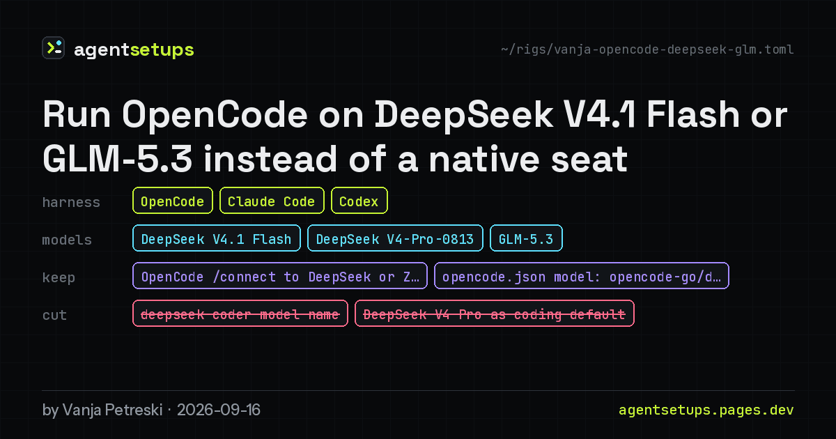 Share image: Run OpenCode on DeepSeek V4.1 Flash or GLM-5.3 instead of a native seat