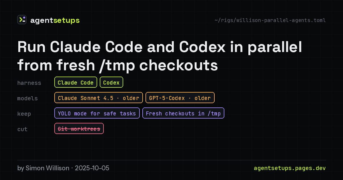 Share image: Run Claude Code and Codex in parallel from fresh /tmp checkouts